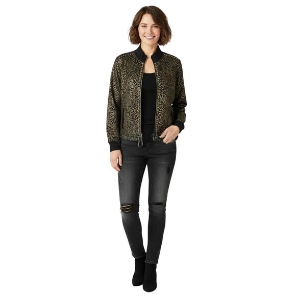 Ruby Rd. Jackets & Blazers - Rudy Rd. Women's Petite Metallic Studded Long Sleeve Jacket Black/Gold Size PL